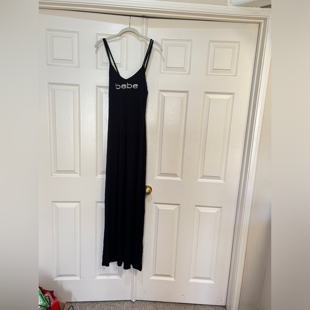 Bebe logo strap jersey black maxi dress sundress summer relaxed‎ Y2k size XS